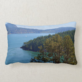 Naturlandschaft, Wasserszene, Blau- und Waldgrün Lendenkissen