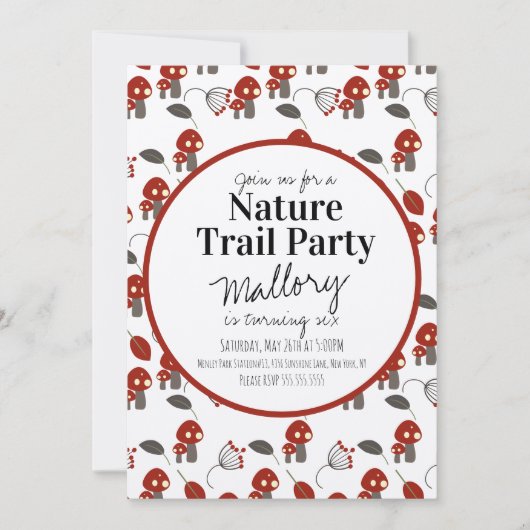 Naturlehrpfad Wald Pilz Geburtstag Einladung (Vorderseite)