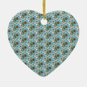 Natürlich Bohemian Pink Blaue Blumen Grüne Blätter Keramik Ornament
