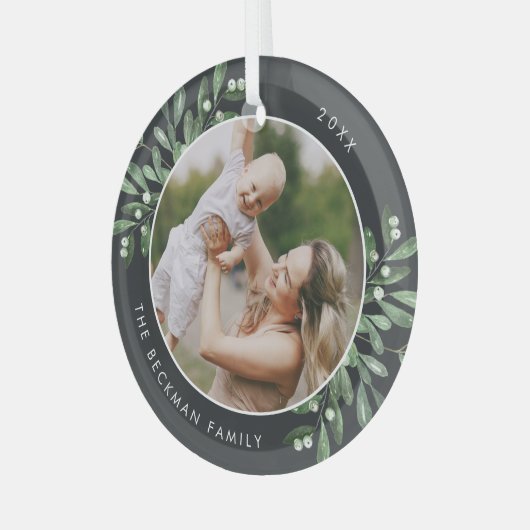 Natürlich Freude | Botanisches Personalisiertes Fo Ornament Aus Glas (Vorderseite links)