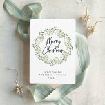 Natürlich Freude | Weihnachten im Wasserfarbenfros<br><div class="desc">Versenden Sie Ihre Urlaubstage mit unseren eleganten Karten an Freunde und Familie im schicken Stil. Ein anmutiger Kranz von weich grün gestrichenen Aquarellmalereien umrahmt den Gruß "fröhliche Weihnachten" in handgeschriebener Typografie,  mit Ihren individuellen Botschaften,  Namen und dem Jahr darunter. Ein schlichtes und elegantes Non-Foto-Design in festlichen,  natürlichen Farben.</div>