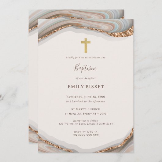 Natürliche Agate Marmor Taufe Einladung (Vorne/Hinten)