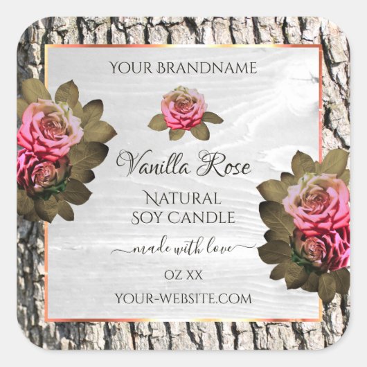 Natürliche Baumrinde-Etiketten Weißholzkörner Quadratischer Aufkleber (Vorderseite)