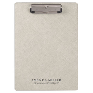 Natürliche Beige Leinen Textur mit grauer Typograf Klemmbrett