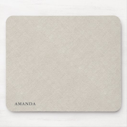 Natürliche Beige Leinen Textur mit grauer Typograf Mousepad (Vorne)