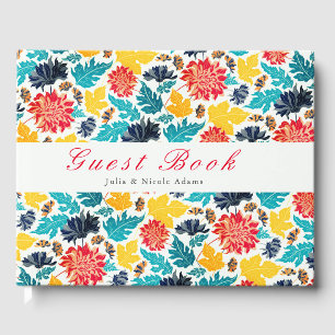 Natürliche Blaue Gelbe Aquarell-Sonnenblumen Hochz Gästebuch
