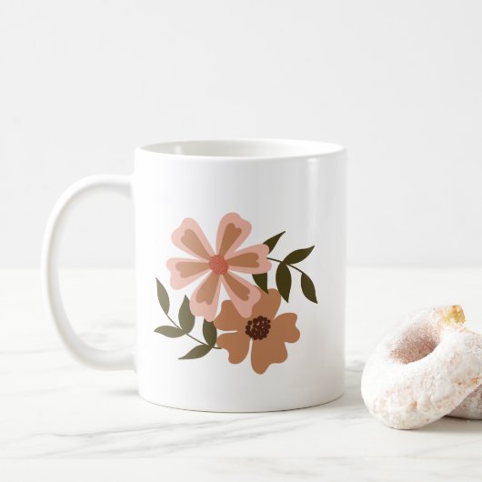 Natürliche Blumenpfirsiche Braun Motif Grüne Weinb Kaffeetasse (Mit Donut)