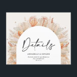 Natürliche botanische elegante Pampas Hochzeitsdet<br><div class="desc">Moderne bohemianische Terracotta Pampas Gras botanische stilvolle Hochzeitsdetails Karte.</div>