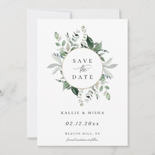 Natürliche botanische Foliage Save the Date Ankündigung (Vorderseite)