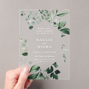 Natürliche botanische geometrische Rahmen Hochzeit Acryleinladungen