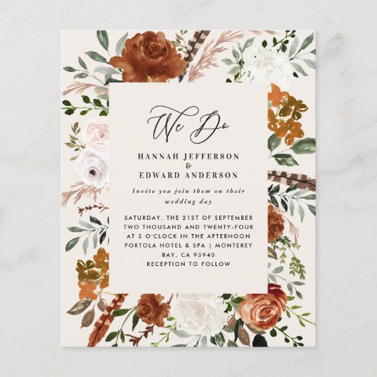 Natürliche botanische Hochzeitsdetails im Budget l Flyer (Vorne)