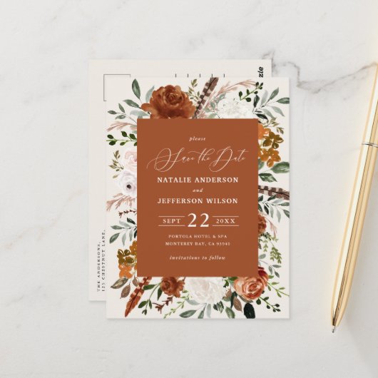 natürliche botanische rustikale, elegante moderne postkarte (Vorderseite/Rückseite Beispiel)