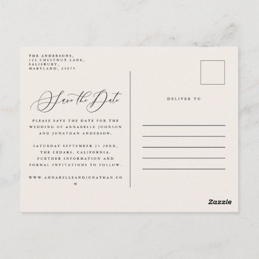 natürliche botanische rustikale, elegante moderne postkarte (Rückseite)