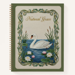 Natürliche Grazie bestickter Schwan Seerose Notizblock