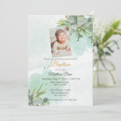 Natürliche grüne Blätter Taufe Einladung (Stehend Vorderseite)