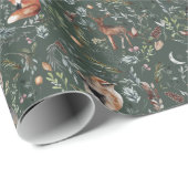 Natürliche Grünwaldtiere Muster Wasserfarbe Geschenkpapier (Rolleneckpunkt)