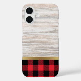 Natürliche Holztextur und Buffalo Kariert iPhone 16 Hülle