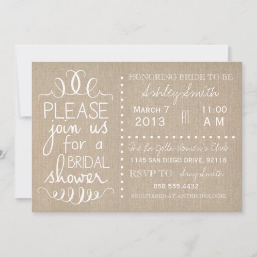 Natürliche Leinwand-Brauteinladung Einladung (Vorderseite)