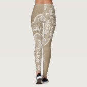 Natürliche Leinwand und weiße Spitze Legging Leggings (Rückseite)