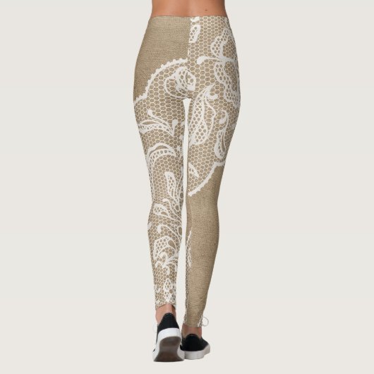 Natürliche Leinwand und weiße Spitze Legging Leggings (Rückseite)