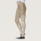 Natürliche Leinwand und weiße Spitze Legging Leggings (Links)