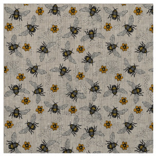 Natürliche Linen Rustikale Illustrierte Honey Bee  Stoff