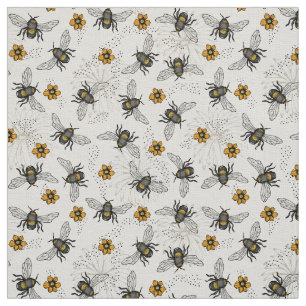 Natürliche Linen Rustikale Illustrierte Honey Bee Stoff