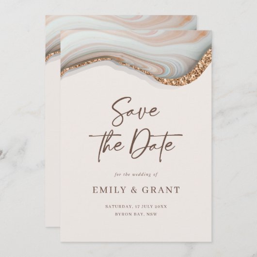 Natürliche Marmorhalde Save the Date Einladung (Vorne/Hinten)