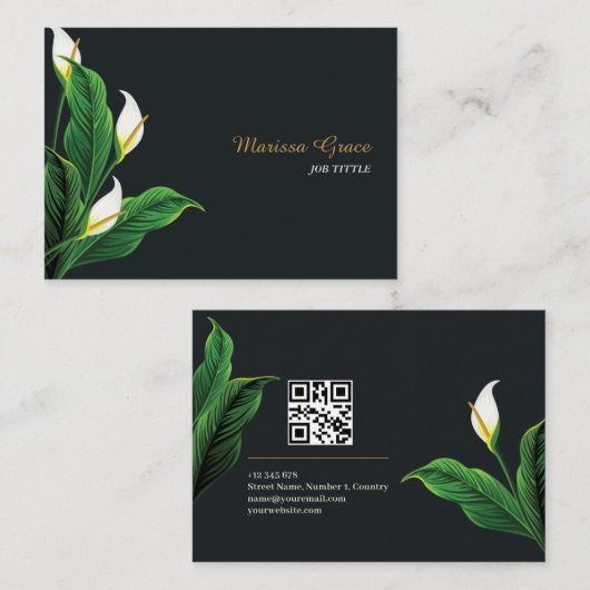 Natürliche Motive Blumengrün Verließ QR-Code Visitenkarte (Vorne/Hinten)