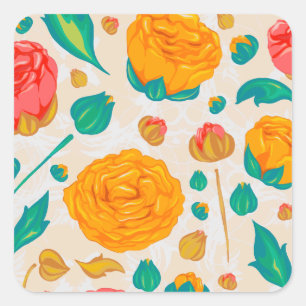 Natürliche Rosenblüten in roter Wasserfarbe Quadratischer Aufkleber