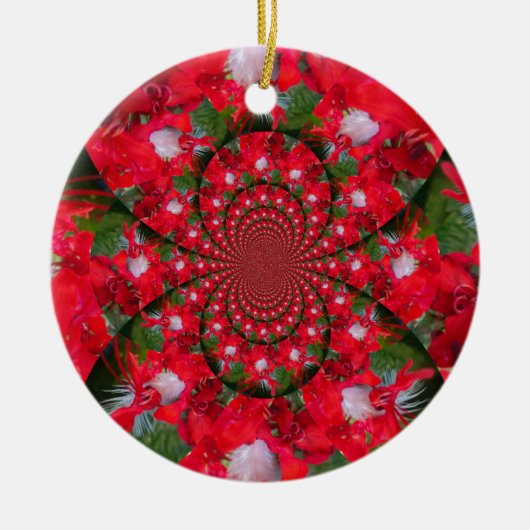 Natürliche Rote Blume Weiße Feder Kaleidoskop Kuns Keramikornament (Vorne)