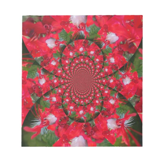 Natürliche Rote Blume Weiße Feder Kaleidoskop Kuns Notizblock (Vorderseite)