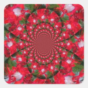 Natürliche rote Blume weiße Feder Kaleidoskop-Kuns Quadratischer Aufkleber