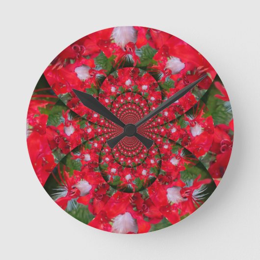 Natürliche Rote Blume Weiße Feder Kaleidoskop Kuns Runde Wanduhr (Vorderseite)