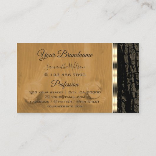 Natürliche, rustikale Baumrinde-Goldgrenze mit Mon Visitenkarte (Rückseite)