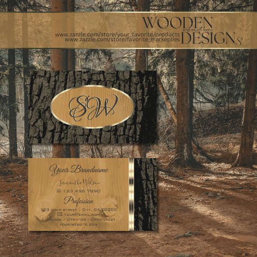 Natürliche, rustikale Baumrinde-Goldgrenze mit Mon Visitenkarte