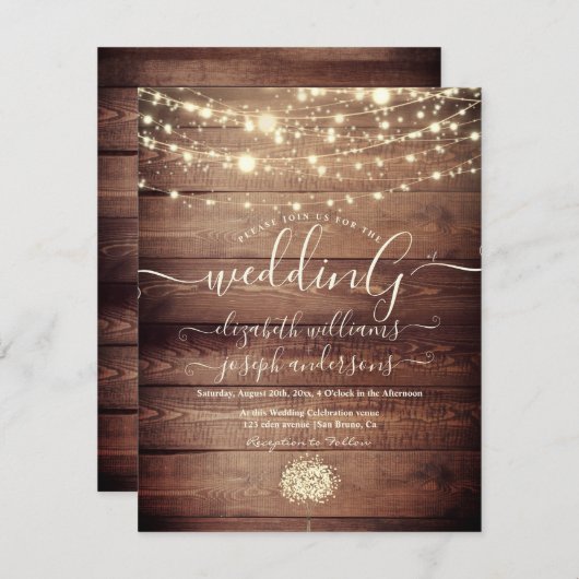 Natürliche Rustikale Holz- und Weißlichtstrasse Einladung (Vorne/Hinten)