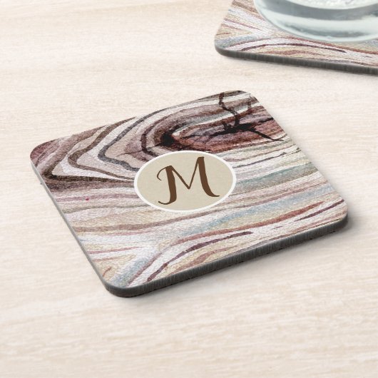 Natürliche Rustikale Holzkörbe Wasserfarbe Moderne Untersetzer (Linke Seite)