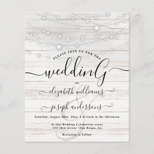 Natürliche Rustikale Holzleuchten String Hochzeit Flyer (Vorne)