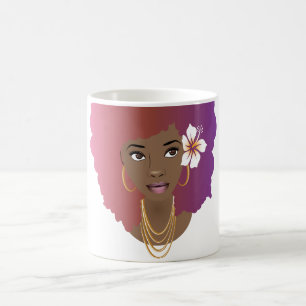 Natürliche Schönheit mit Afro, Pink und Lila Ausst Kaffeetasse