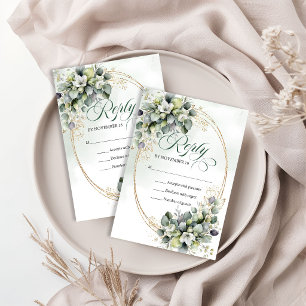 Natürliche Schönheit Staubgrün Eukalyptus Hochzeit RSVP Karte