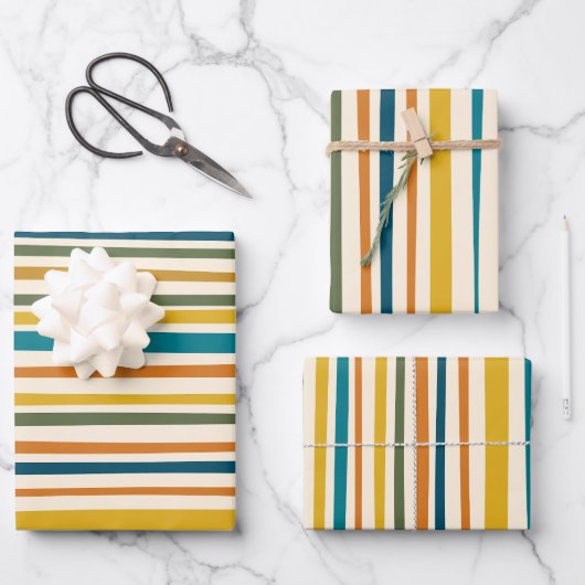 Natürliche Streifen Modernes ästhetisches Muster Geschenkpapier Set (Vorderseite)