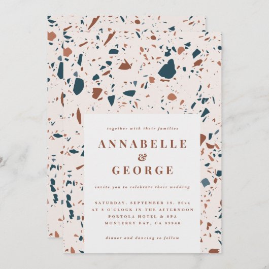 Natürliche Terrazzo Typografie Moderne Hochzeit an Ankündigung (Vorne/Hinten)