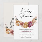 Natürliche Töne Pflaumenfarbe Boho Blumenbaby-Dusc Einladung (Vorne/Hinten)