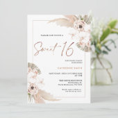 Natürliche Tones Boho Pampas Grass Sweet 16 Geburt Einladung (Stehend Vorderseite)