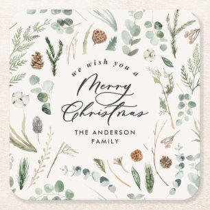 Natürliche Weihnachten minimalistisch botanisch Rechteckiger Pappuntersetzer