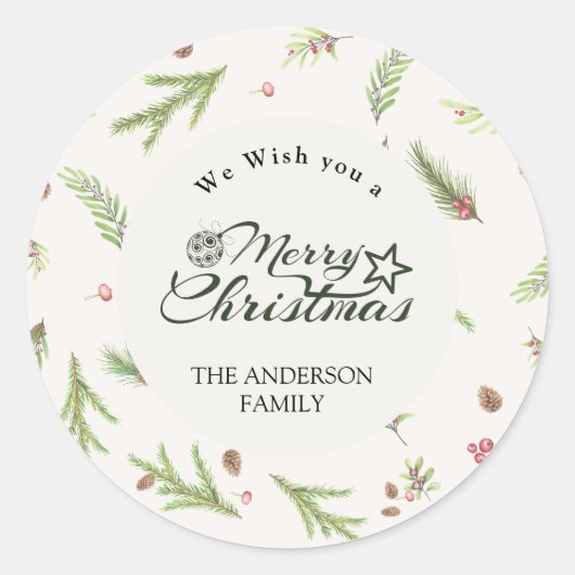 Natürliche Weihnachten minimalistisch botanisch Runder Aufkleber (Vorderseite)