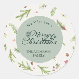Natürliche Weihnachten minimalistisch Grün botanis Runder Aufkleber