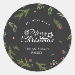 Natürliche Weihnachten minimalistisch Grün botanis Runder Aufkleber