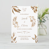 Natürliche, weiße und braune Hochzeit Einladung (Stehend Vorderseite)
